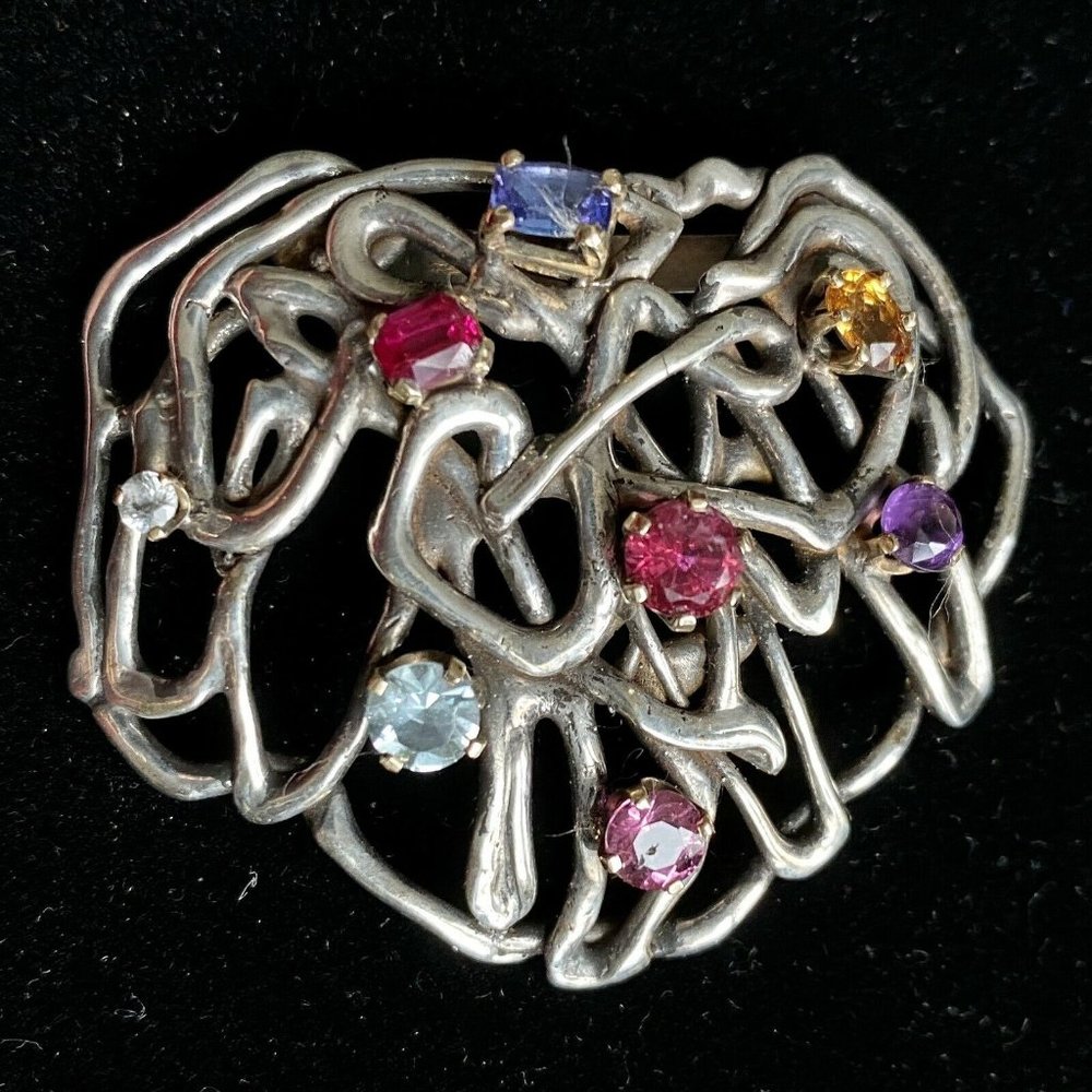 Abstract Gemstones Pendant Handmade 925 PMC Sterling Silver 14K Gold Don Dietz